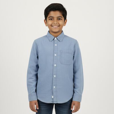Boys' Light Blue Classic Collar Casual Shirt