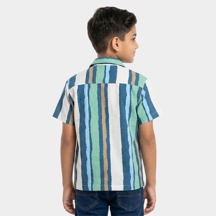 Boys' Green Cotton Camp Collar Casual Shirt, Light Green, large