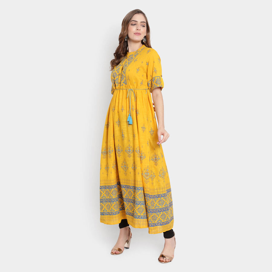 Cotton Empire Line Kurta, Mustard, large image number null