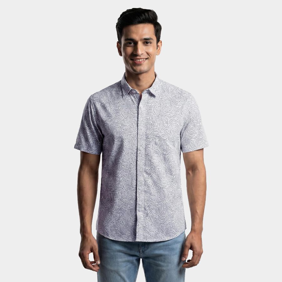 Men's Light Grey Cotton Spread Collar Classic Casual Shirt, Light Grey, large