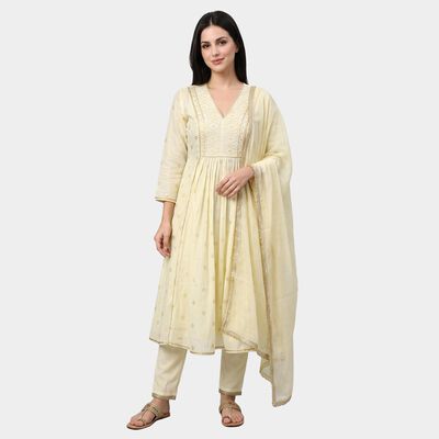 Women's Off White Embroidered Ethnic Set