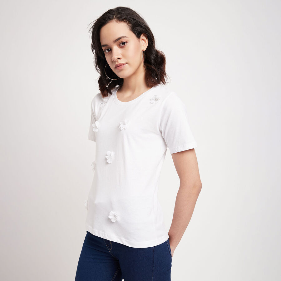 Cotton Round Neck T-Shirt, White, large image number null