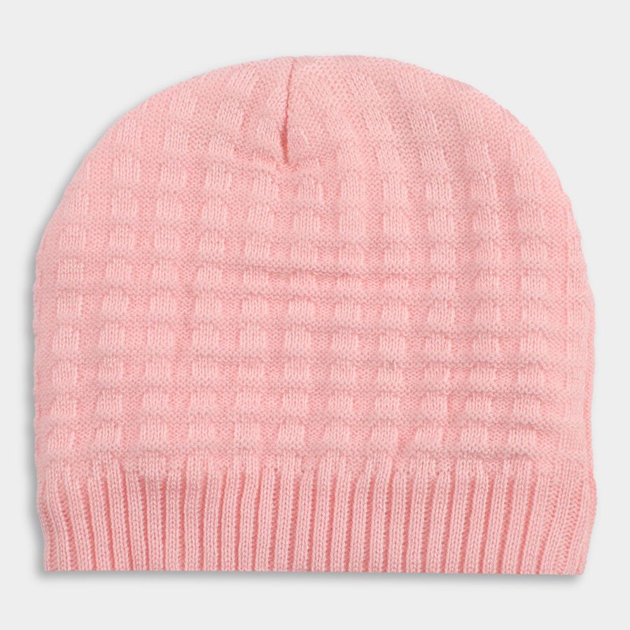 Girls' Soft Pink Textured Winter Cap, हल्का गुलाबी, large image number null
