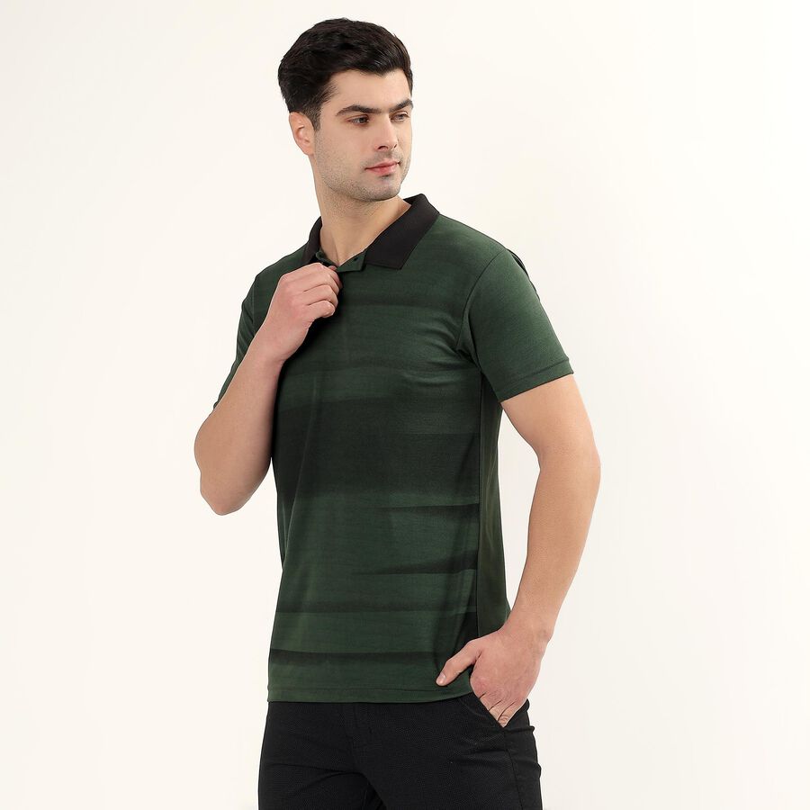 Men's Dark Olive Green Polo Neck Athleisure Polo T-Shirt, ओलिव, large