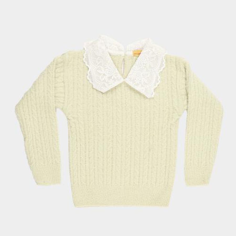 Girls' Light Sage Green Peter Pan Collar Classic Pullover, Light Green, large image number null