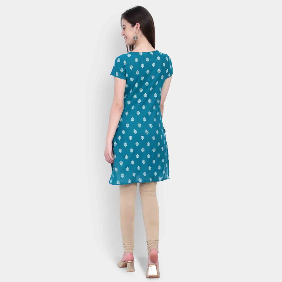 Printed Short Sleeve Kurta, Dark Green, large image number null