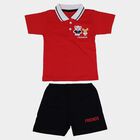 Infants' Red Cotton Polo Neck Cartoon Print Baba Suit, लाल, small