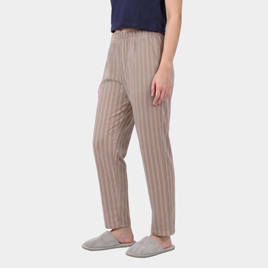 Women's Grey Straight Fit Striped Lounge Pyjama, हल्का ग्रे, large