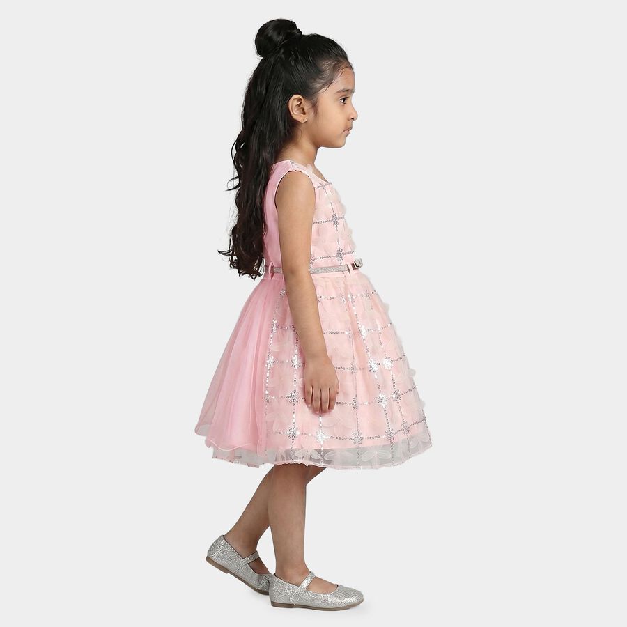 Girls' Pink Fit and Flare Sequin Embellished Party Wear Frock, हल्का गुलाबी, large