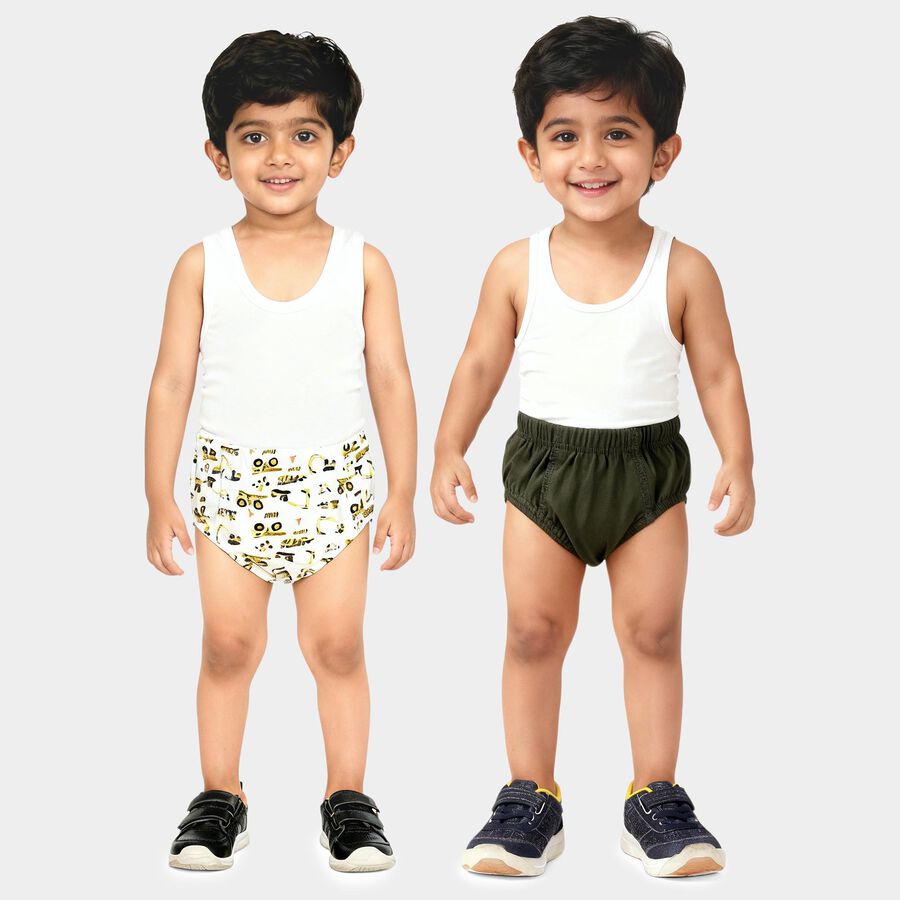 Boys' Off White Regular Fit Printed and Solid Briefs, ऑफ व्हाइट, large
