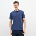Men's Dark Blue Polo Collar Casual T-Shirt, Dark Blue, small