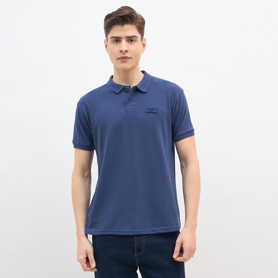 Men's Dark Blue Polo Collar Casual T-Shirt, Dark Blue, large
