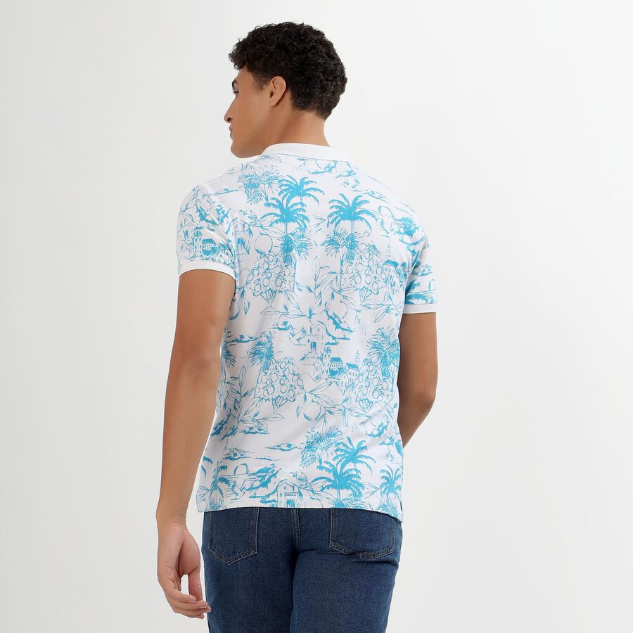 Men's White Cotton Polo Neck Tropical Printed T-Shirt, हल्का नीला, large image number null