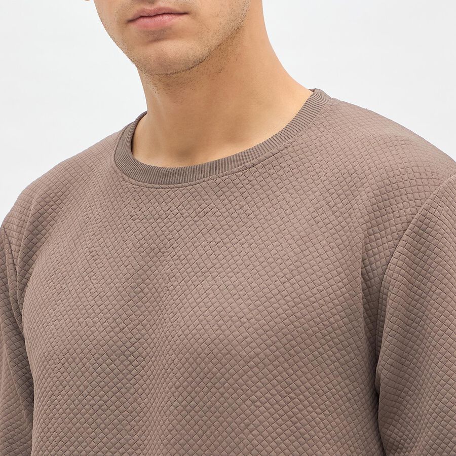 Men's Muted Brown Crew Neck Casual Sweatshirt, Brown, large image number null
