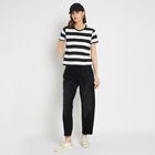 Ladies'  Stripes Round Neck T-Shirt, काला, small image number null