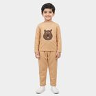 Boys Beige Round Neck Graphic Print Baba Suit, गहरा पीला, small