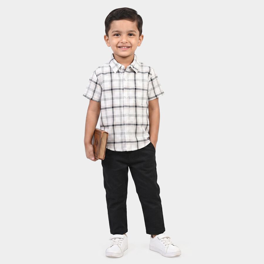 Boys White Cotton Short Sleeves Collared Regular Fit Shirt, White, large