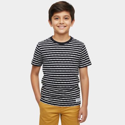 Boys Navy Blue Round Neck Casual T-Shirt