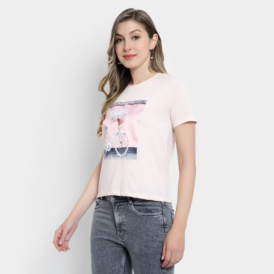 Embellished Round Neck T-Shirt, Pink, large image number null