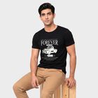 Men's Black Round Neck Regular Graphic Print T-Shirt, Black, small