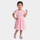 Girls Pink Fit and Flare Floral Printed Cold Shoulder Frock, गुलाबी, small