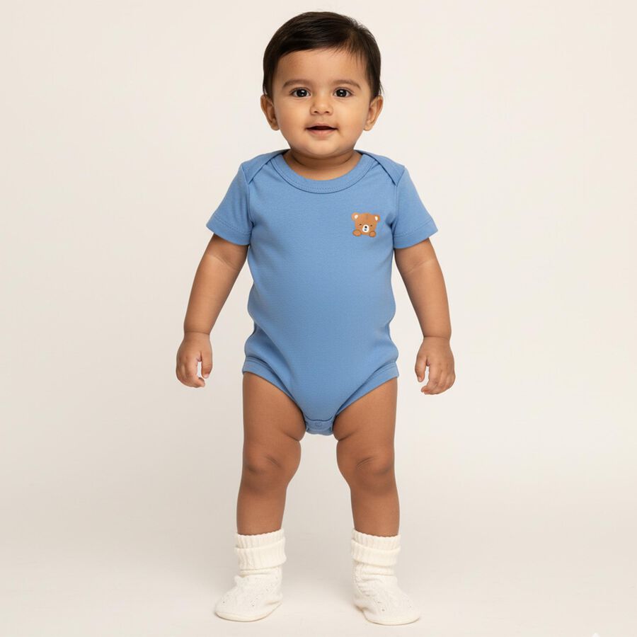 Infants' Light Blue and Blue Cotton Round Neck Casual Bodysuit, Light Blue, large image number null