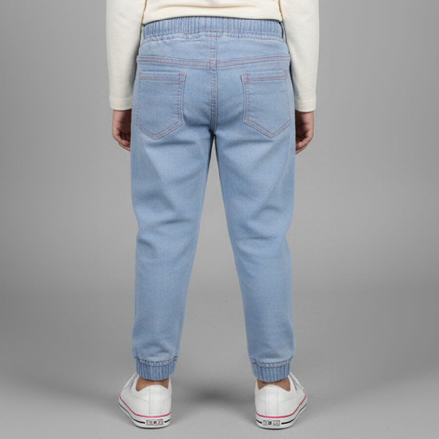 Girls' Mid Blue Elastic Waist Embroidered Jeans, Light Blue, large image number null