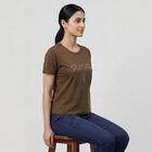 Women's Olive Round Neck Minimalist T-Shirt, ओलिव, small