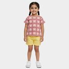 Girls' Pink Round Neck Floral Printed T-Shirt, हल्का गुलाबी, small