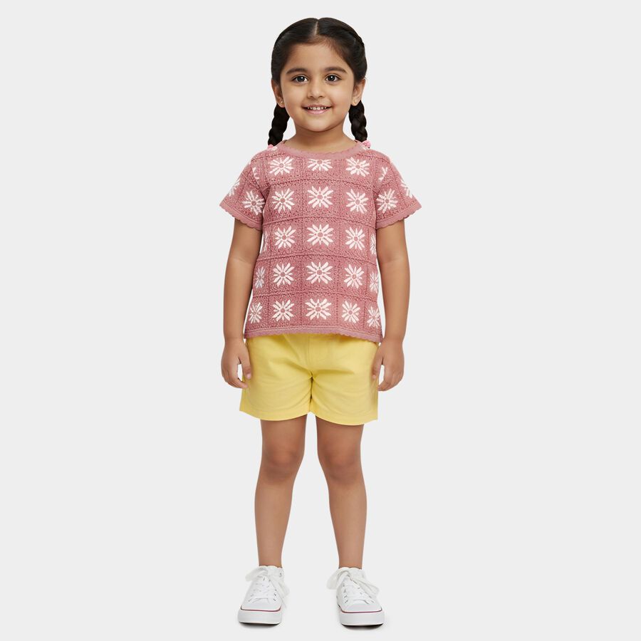 Girls' Pink Round Neck Floral Printed T-Shirt, हल्का गुलाबी, large