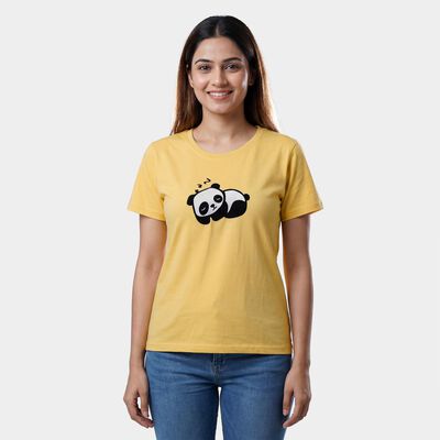 Women's Yellow Round Neck Casual T-Shirt