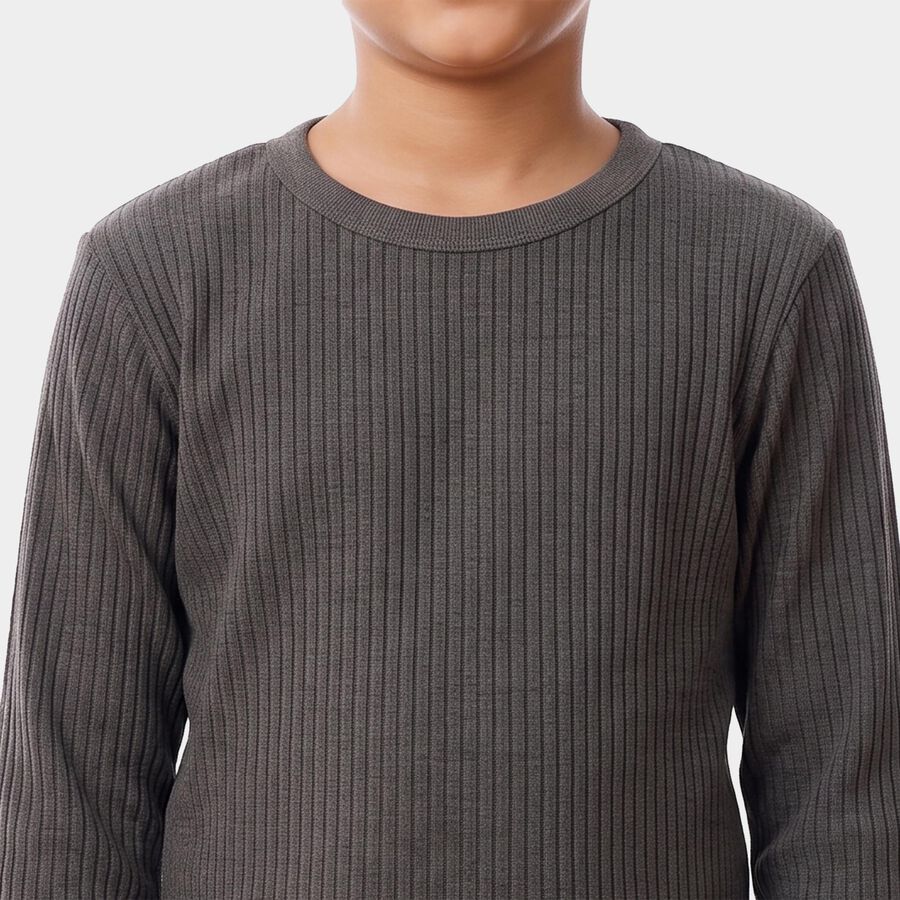 Boys' Grey Long Sleeve Thermal, चारकोल, large