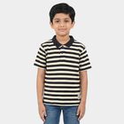 Boys' Navy Blue Polo Neck Striped Polo T-Shirt, Navy Blue, small