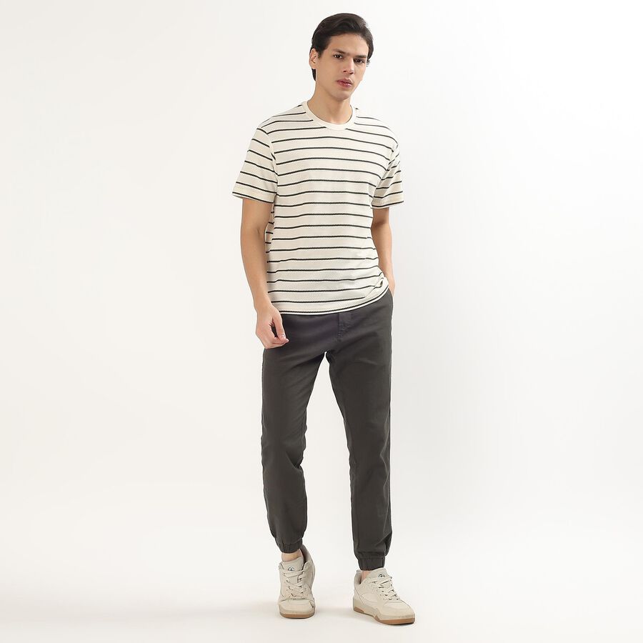 Men's Off White Round Neck Casual T-Shirt, Off White, large