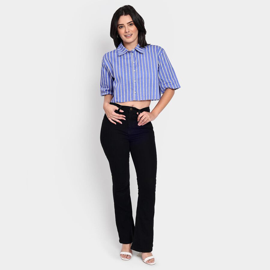 Ladies' 100% Cotton Shirt, Melange Blue, large image number null