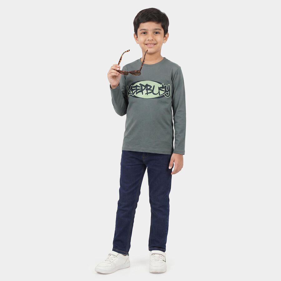 Boys Mid Blue Round Neck Regular Boys T-Shirt, Mid Blue, large