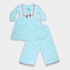 Girls Light Sky Blue Printed Square Neck Bohemian Fusion Set, Light Blue, small image number null