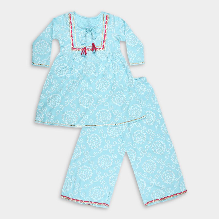 Girls Light Sky Blue Printed Square Neck Bohemian Fusion Set, Light Blue, large image number null
