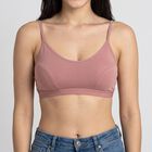 Women's Brown Cotton Blend Scoop Neck Bralette Bra, भूरा, small