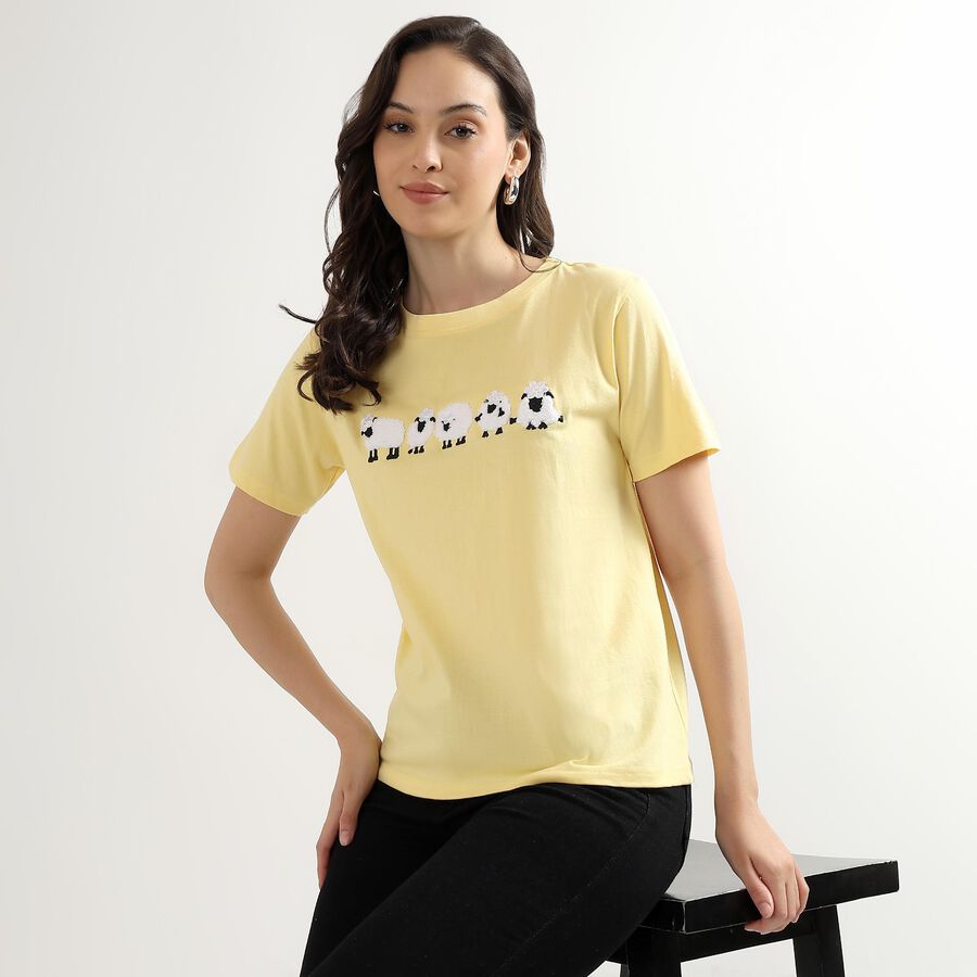 Ladies' 100% Cotton Round Neck T-Shirt, Yellow, large image number null