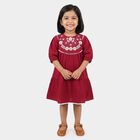 Girls' Maroon Tiered Embroidered Yoke Frock, वाइन, small