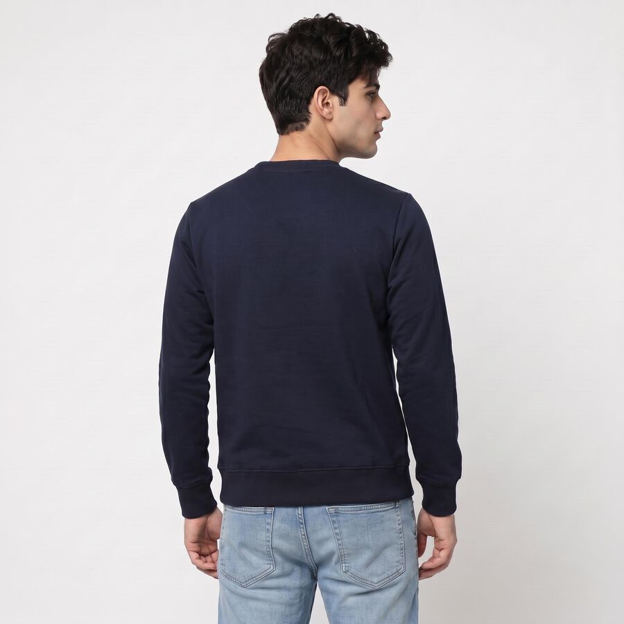 Men's Navy Blue Crew Neck Printed Sweatshirt, Navy Blue, large
