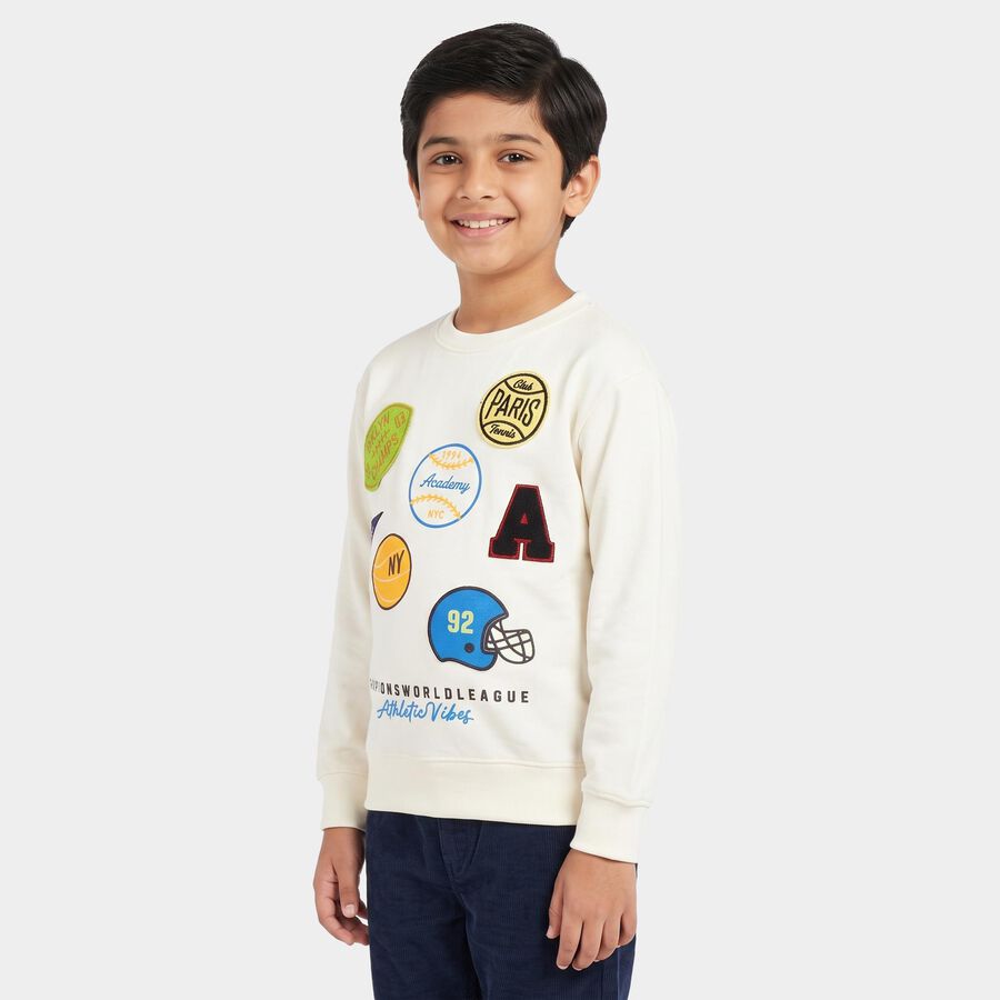 Boys' Off White Crew Neck Graphic Print Sweatshirt, ऑफ व्हाइट, large