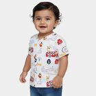 Infants White Cotton V-Neck Casual T-Shirt, सफ़ेद, small