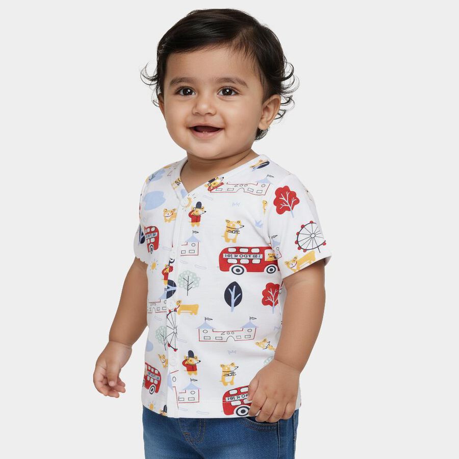 Infants White Cotton V-Neck Casual T-Shirt, सफ़ेद, large
