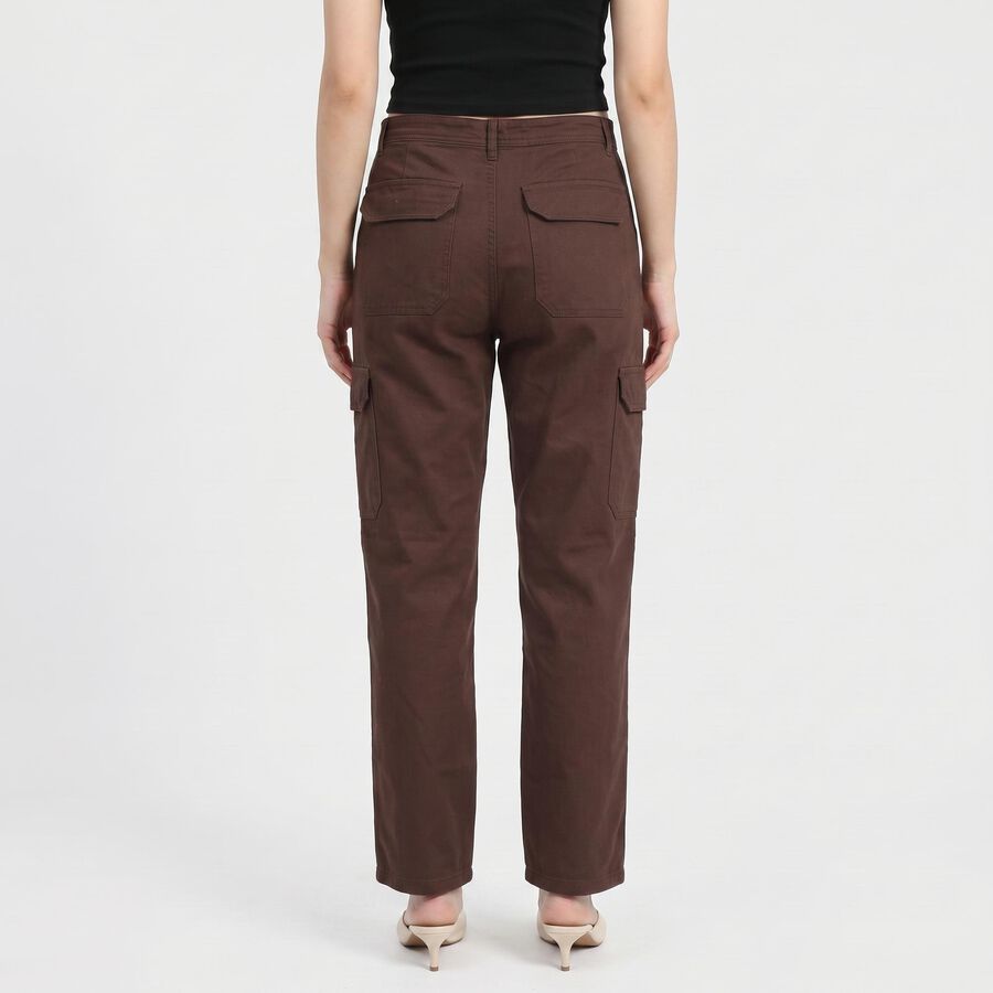 Women Brown Straight Fit Cargo Trousers, Brown, large