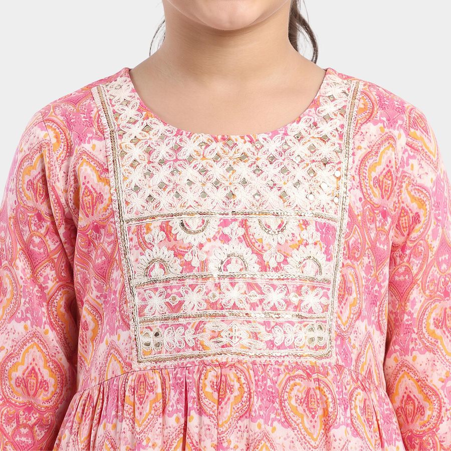 Girls Fuchsia Round Neck Fusion Set Upper and Bottom Set, Fuchsia, large