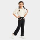 Girls Black Straight Fit Embroidered Jeans, काला, small