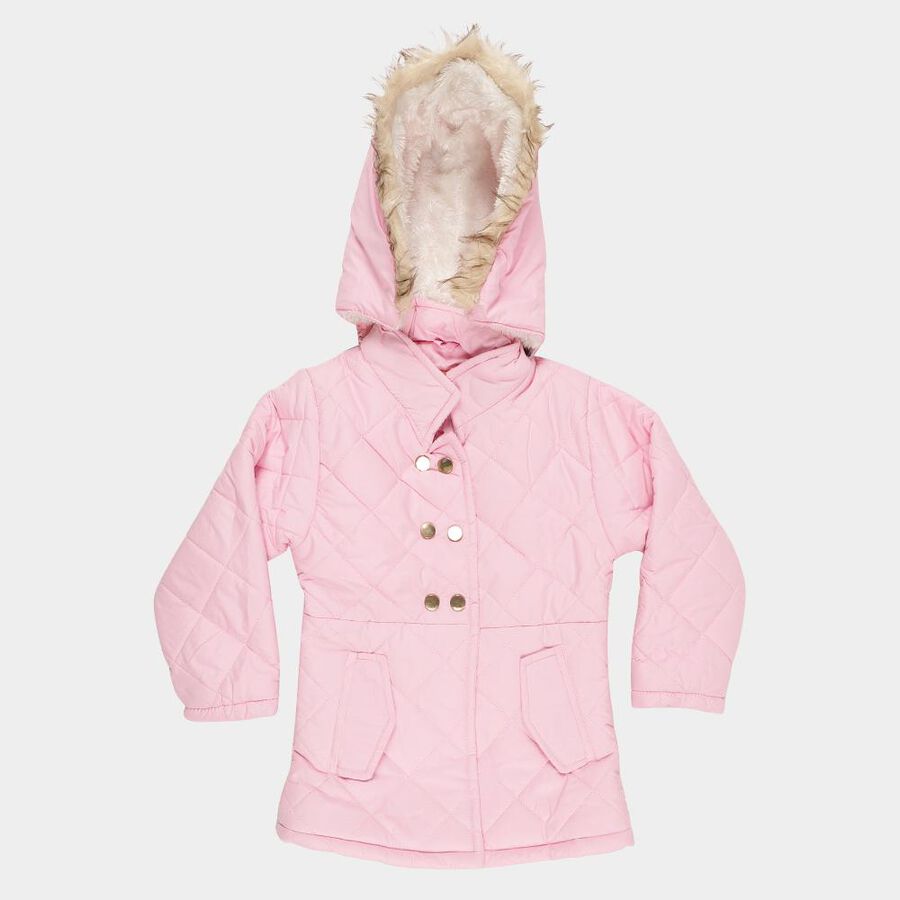 Girls Light Pink Hooded Casual Jacket, Pink, large image number null