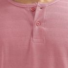 Men's Light Pink Henley Neck Casual T-Shirt, Light Pink, small image number null